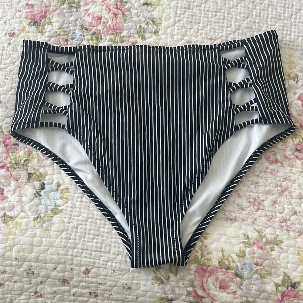 Shade & Shore Black and White Striped Bikini Bottom